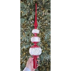 VTG Soffieria De Carlini Italy Glass Christmas Tree Topper Reflectors finial Red